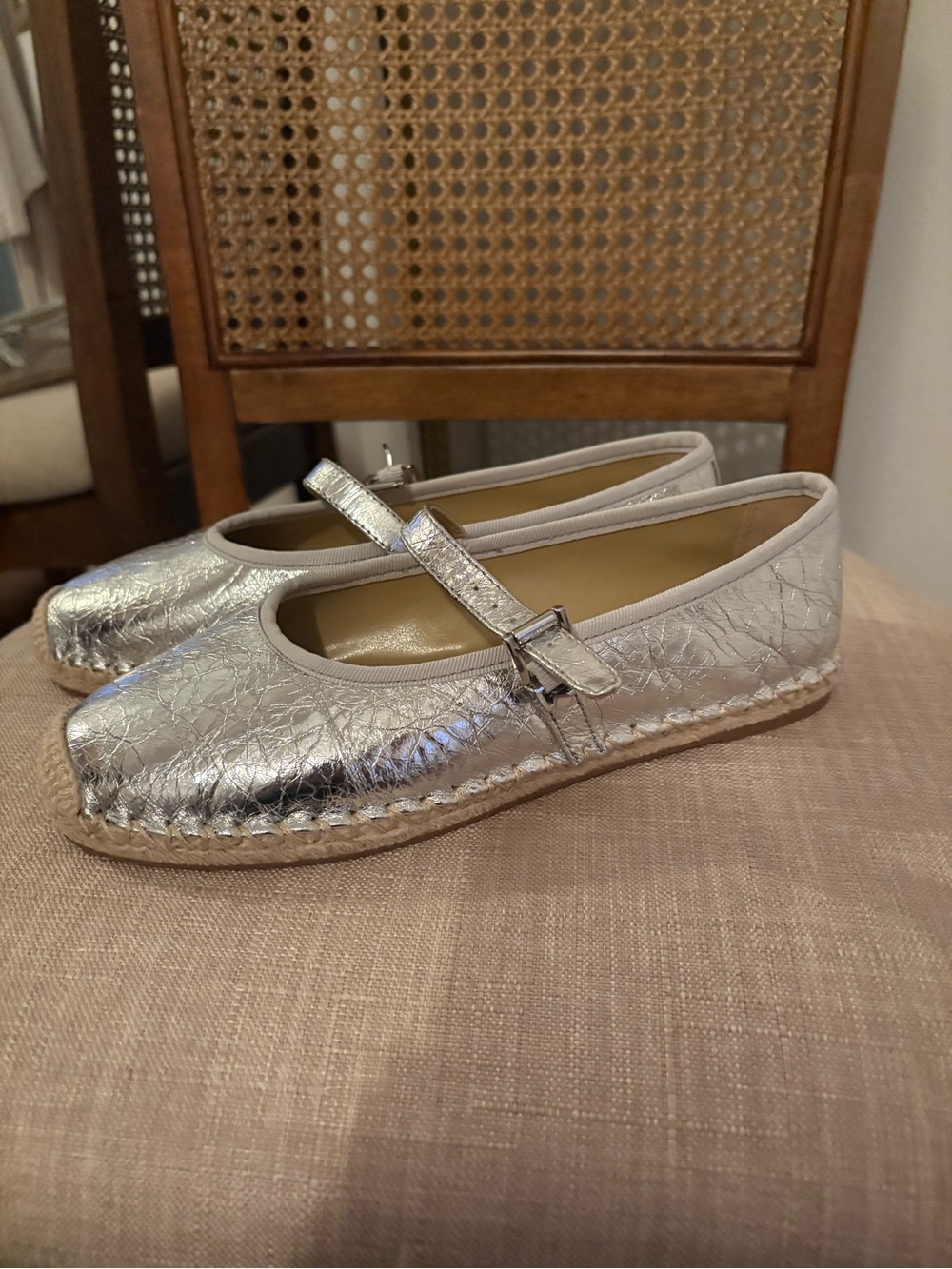 NEW Michael Kors silver Mary Jane Espadrille Flats